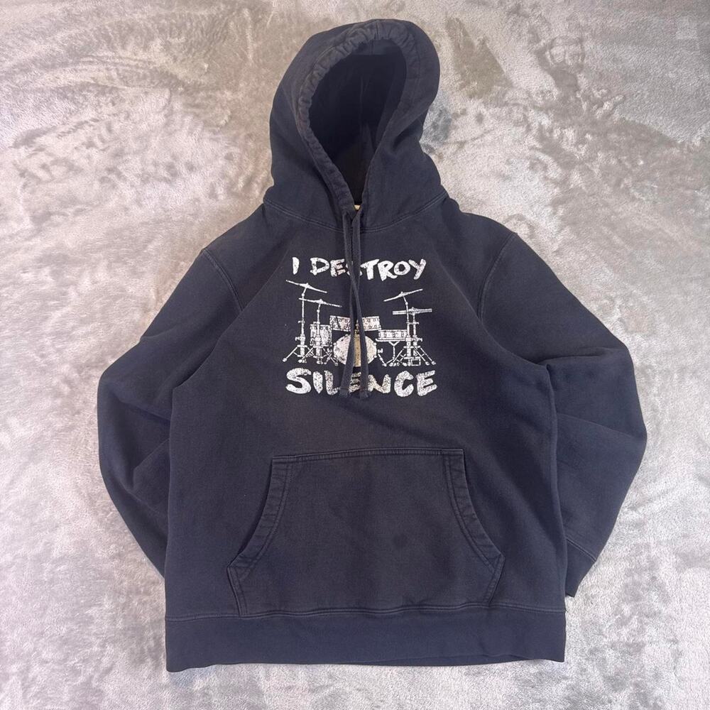 I Destroy Silence Graphic Hoodie Men’s Medium Black Pullover Band Style